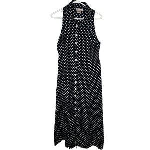 Dani Michaels 16 Black/White Polka Dots Collard Sleeveless Button Up Dress